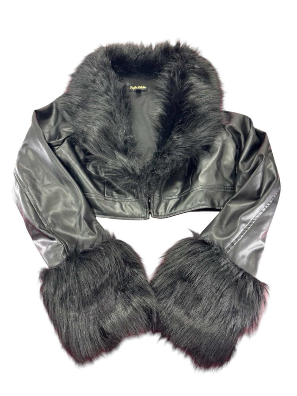 Black Faux Fur Trim Cropped Leather Jacket - Women
